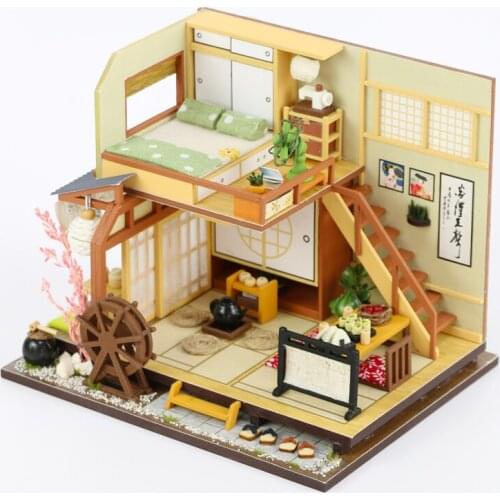 Miniature Japanese-style Dollhouse Furniture Kits DIY Wooden Dolls House With LED Lights Puzzle Toy Children Birthday Gift