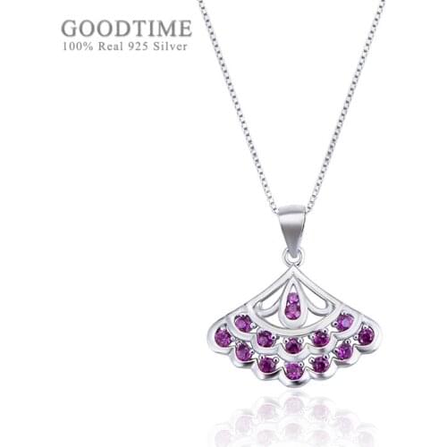 Fashion Women Necklace Pure 925 Sterling Silver Purple Zircon Sector Pendant Clavicle Chain Necklace Girl Jewelry Accessories
