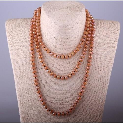 MOODPC Free Shipping Fashion Glass Bohemian Jewelry knotted long Halsband 5X8 Glass Crystal Necklace