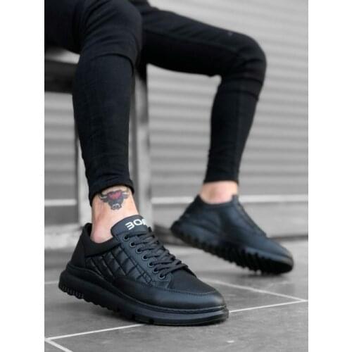 Babba BA0180 Lace-up Quilted Pattern Black High Sole Mens Shoes.Casual Sports