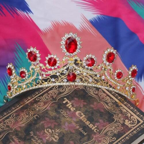New Bridal Wedding Gold Red Rhinestone Hair Tiara Headband Crown Hair Accessories
