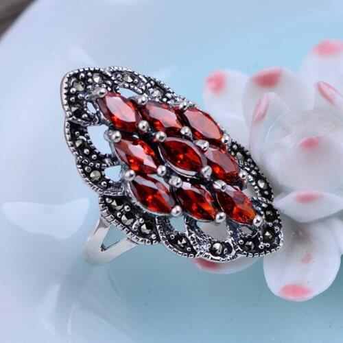 New S925 pure silver jewelry inlaid red zircon exquisite female ring classic woman ring