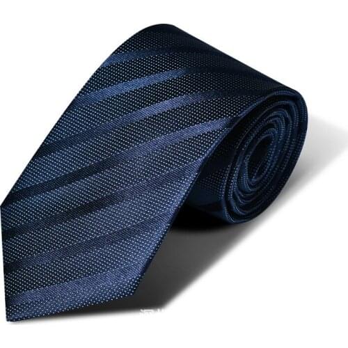Brand New 8 CM Navy Blue Stripe 100% Silk Tie for Men Wedding Party Business Suit Dresses Necktie Male Gift Box