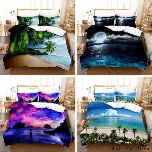 Palm Tree Starfish Bedding Set 3D Printed Sea Duvet Cover Pillow Case Sets Kids Adult BedLine Twin Full King Size Landscape Set