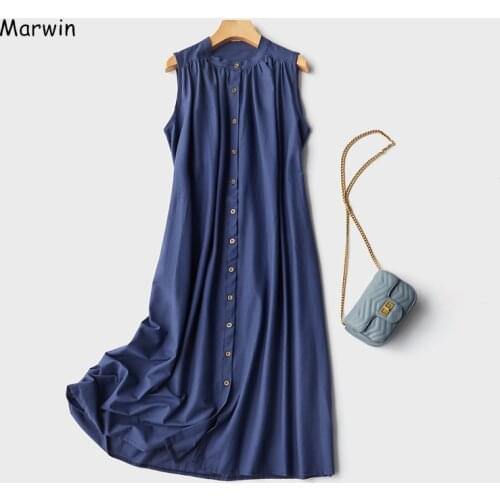 Marwin 2020 New-Coming Loose Casual Solid Sleeveless O-Neck Women Dresses Cotton And Linen Ankle-Length Female Dresses