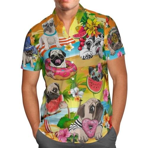 Pug 3D Print Beach Hawaiian Shirt 2021 Summer Men Short Sleeve Shirt Streetwear Oversized Shirt Camisa Masculina Hemden Herren