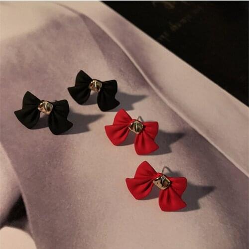 Korean Style Bow Earrings for Women Girls Sweet Jewelry Ear Studs New Arrival Black Red Butterfly Ear Cuff Earring Elegant Hot