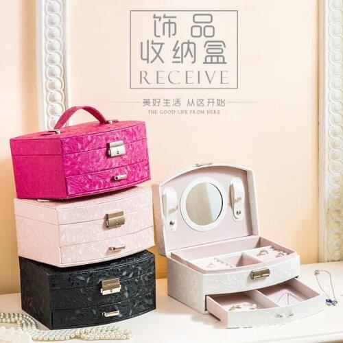 3 Colors Pu Leather Drawer Type Jewelry Box Travel PortableJewelry Organizer For Earring Ring Necklace With Mirror