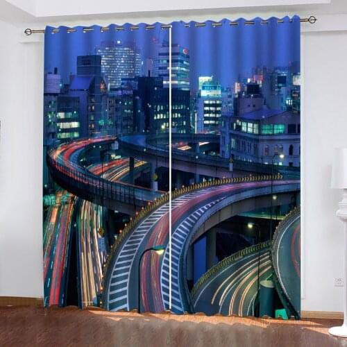 Beautiful Photo Fashion Customized 3D Curtains blue birdge curtains City night scene Curtain Luxury 3D Window Curtain