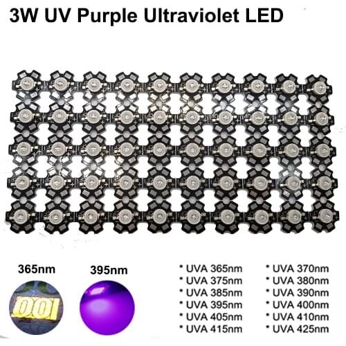 3W UV Purple LED Ultraviolet Bulbs Lamp Chips 365nm 375nm 380nm 385nm 395nm 405nm 410nm 420nm with 20mm PCB Aluminum substrate