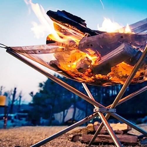 Outdoor Camp Incinerator Stainless Steel Folding Campfire Grill Firewood Burner Charcoal Heater Camping Equipment Survival Tool