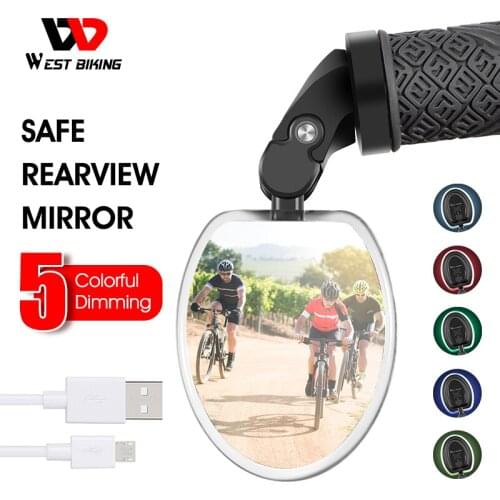 Bike Rear View Mirror with LED Light USB Rechargeable Bicycle Handlebar Mirrors 360 Rotation Adjustable Cycle Mirror Accessories