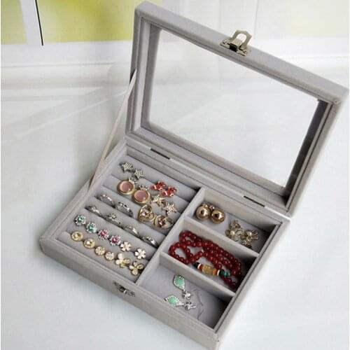 Top Hot Gray Velvet Jewelry Display Box Case for Rings Earrings Bracelets Necklaces or other Ornaments Jewelry Storage Organizer