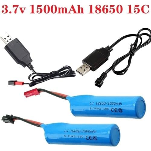 3.7V 1500mAh 18650 Li-ion Battery Charger Sets Remote Control Helicopter Airplanes Car Boat Gun toys Battery With JST/SM-2P Plug