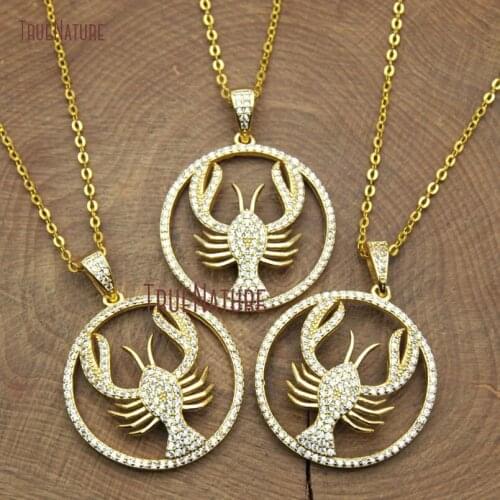 Gold Color Lovely Lobster Charm Necklace Simple Design Czech Zircon Insert Style Hand Making Chains 18 Inch NM10509