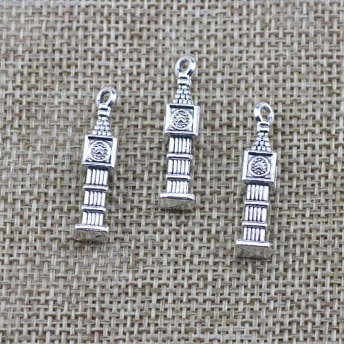 Newest 10Pieces 5*27mm Mixed Alloy Antique Silver Color Iron Tower Charms Keychain Pendant Accessory For DIY Jewelry Making