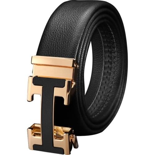 2021 Model Name Brand Leather Automatic Buckle Belt Pure Mens Business Pants Belt H-shaped Gold Belt Buckle