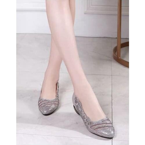 2021 Summer Women Sandals Bling Pointed Toe High Heels Hollow Out Pumps Woman Shoes Genuine Leather Ladies Shoes zapatos mujer