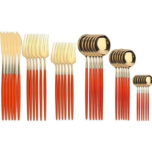 24/30/36Pcs Stainless Steel Dinnerware Set Christmas Red Green Black Gold Cutlery Spoon Fork Knife Western Silverware Tableware