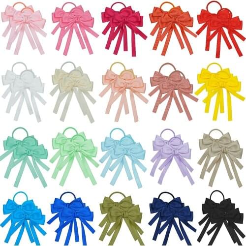 5pcs/lot 9*4 CM Infant Solid Color Bowknot Hair Rope Handmade Double Layer Bows Elastic Hairband Baby Girl Headwear Holiday Gift