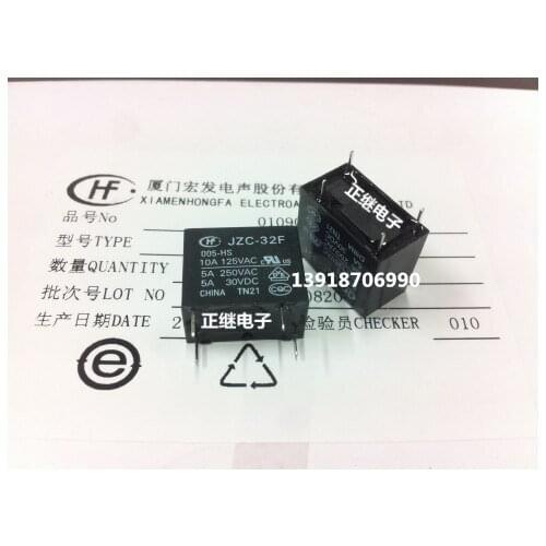 5pcs/lot Original relay JZC-32F-005 012 024-HS3 / 4PIN normally open HF32F-HS3