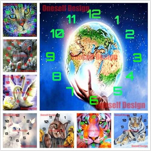 5d diamond painting full square/round clock diy diamond embroidery sale clock animal cat diamond mosaic sale home Christmas gift