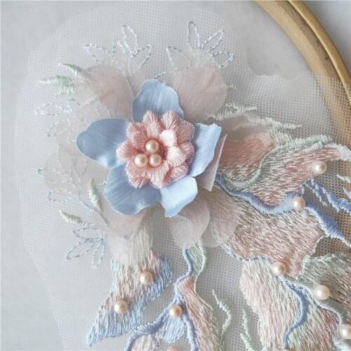 1pc beaded lace applique patch for wedding dresses 3d floral rhinestone lace appliques patches decorative parches floral