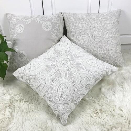 Beige Embroidery Cushion Cover Lace Floral Pillow Case with Embroidered For Sofa Seat Simple Home Decor 45*45cm
