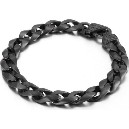 HAOLYNJOY Punk Black Gold Men Stainless Steel Curb Cuban Link Chain Bracelets Unisex Wrist Jewelry