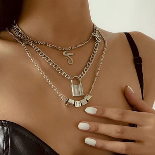 New Vintage Layers Lock Hip Hop Fun Dice Necklace Punk Snake Animal Pendant Necklace Choker For Women Men Fashion Jewelry