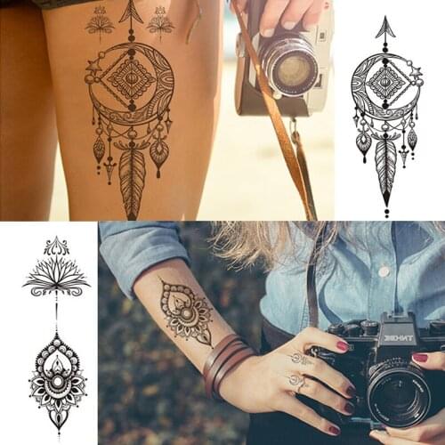 Mandala Flowers Temporary Tattoo For Women Black Henna Mehndi Tattoos Sticker Rose Lace Owl Fake Jewelry Tatoos Body Chest Back