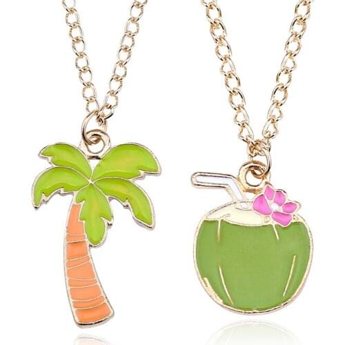 DIY Kpop Fashion Jewelry Plant Pendant Cartoon Coco Tree Necklace Gold Chain Coconut Necklaces&Pendants Unisex Birthday Gift
