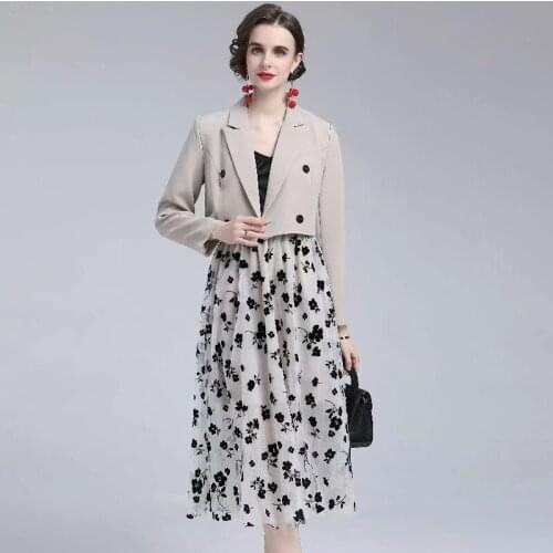 Designer New Fashion High Quality Spring Autumn Party Office Suit Tops Printed Sling Dress Vintage Elegant Chic WomenS Sets