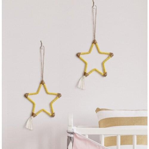DUNXDECO Home Decoration Accessories Wall Pendants Yellow Star Handmade Weaving Ornament Kid Room Wall Decorating Hanging
