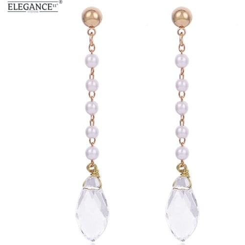Elegance Crystal Earring Long Water Drop Crystals Dangle Earrings for Women Korean Style Jewelry Lovely Daily Wearing Jewelry