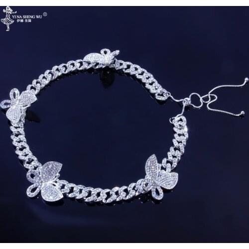 Hip Hop Rock Clavicle Chain 12mm Iced Out Bling Cz Miami Cuban Link Chain Butterfly Charm Choker Necklace Cool Women Men Jewelry