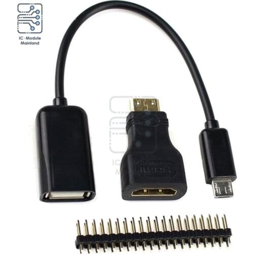 3 in 1 Raspberry Pi Zero Adapter Kit Mini HDMI to HDMI adapter+Micro USB to USB Female OTG Cable + 20 pin Male GPIO Header RRI 0
