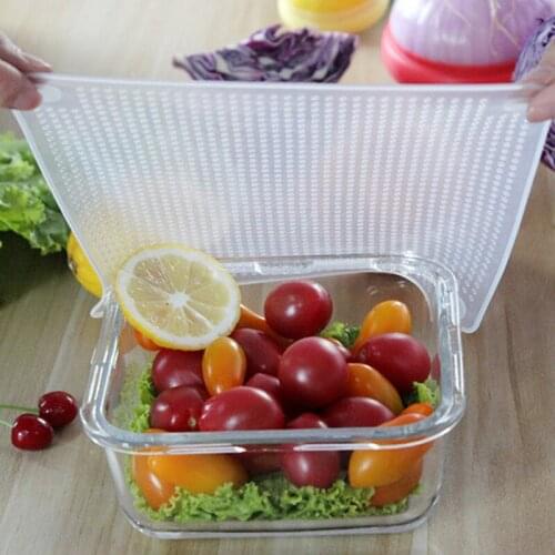 4Pcs/lot Reusable Silicone Wrap Seal Food Fresh Keeping Wrap Lid Cover Stretch Vacuum Food Wrap Kitchen Tools Durable