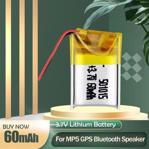 501015 3.7V 60mAh Lithium Polymer LiPo Rechargeable Battery For MP3 MP4 MP5 Bluetooth headset Hearing Aid GPS Locator Counter