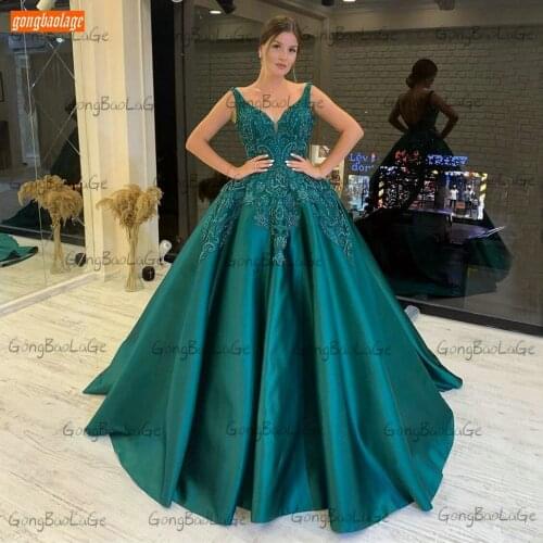 Fashion Blue Backless Evening Gowns 2020 Robe De Soiree Lace Up Appliqus Beaded Satin Ball Gown Women Dresses Long Formal Party