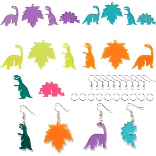 Acrylic Earring Making Kit Resin Dinosaur Maple Leaf Pendants Charms with Earring Hooks Open Jump Rings for Jewelry Making DIY