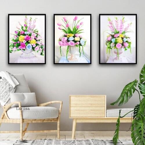 Nordic Poster Simple Colorful Flowers Wall Art Canvas Painting Print Frameless Waterproof Photo for Kitchen Home Decoration
