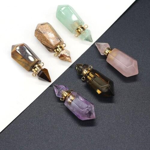 Natural Gem stone Essential Oil Diffuser Perfume Bottle Pendant Tiger Eye Crystal Rose Quartzs Charms for DIY Necklace Jewelry