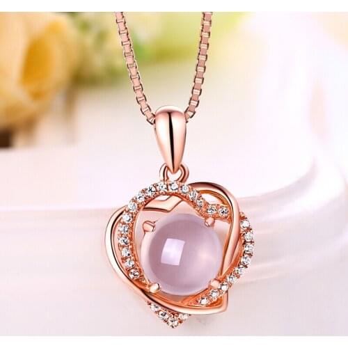 MOONROCY Rose Gold Color Opal Chokers Ross Quartz CZ Pink Pendant Necklace for Women Girls Gift Dropshipping Jewelry Wholesale