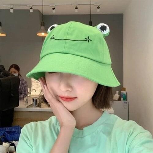 Women Fashion Frog Bucket Hat Summer Autumn Solid Women Panama Outdoors Hiking Beach Fishing Caps Sunscreen Female Sunhat Bob