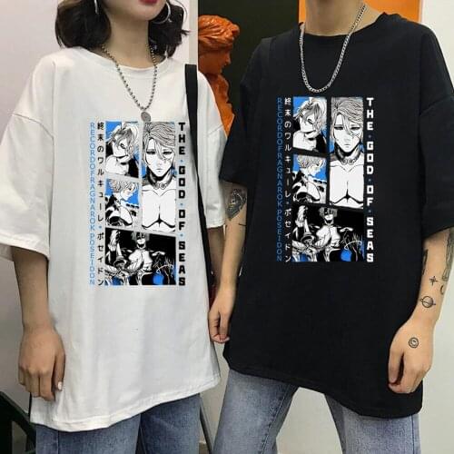Hot Manga Record of Ragnarok Print T-Shirt Men Women Cotton Cool Poseidon T Shirt Anime Clothes Tops Tees