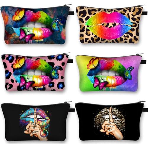 Rainbow Lip Butterfly Cosmetic Case Women Makeup Bags Ladies Lipstick Storage Bag Cute Pouch Girls Cosmetic Organizers Bag Gift
