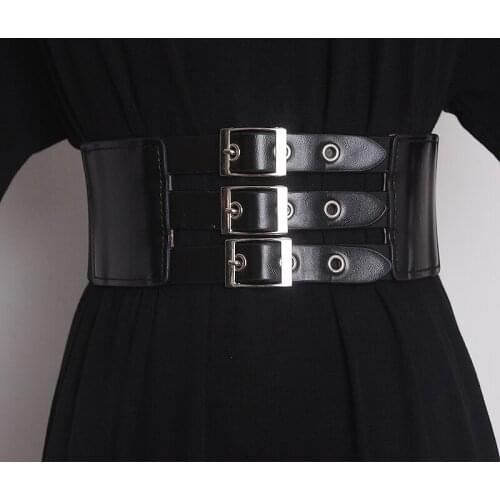 Three Layers Buckles Wide Waist Belt Corset Strap Elastic Waistband Female Fashion Waist Strap for Shirt Dress Belt Accessories