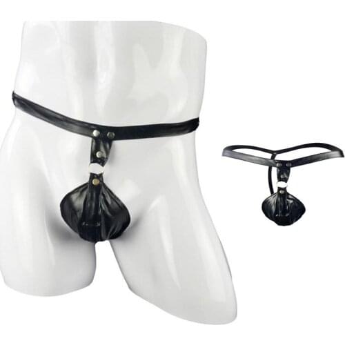 Sexy Men Faux Leather Bulge Pouch G-String Underwear String Bikini Bottom Fetish Lingerie
