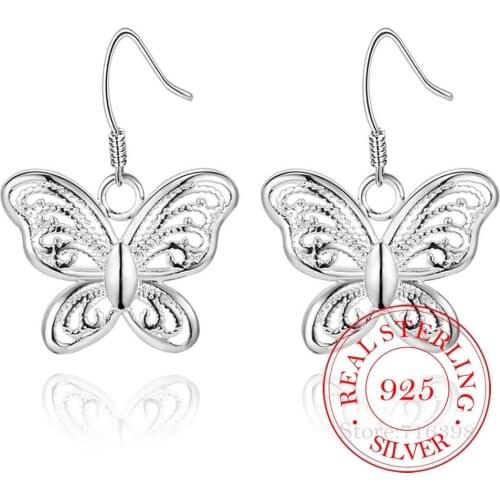 Korean 925 Sterling Silver Romantic Butterfly Crystal Vintage Long Dangle Earrings For Women 2020 Engagement Wedding Jewelry
